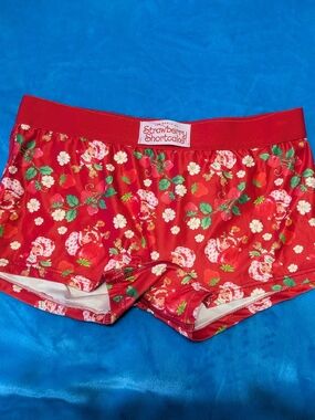 🍓🎀 Strawberry Shortcake Red Floral Lounge Boyshorts (Pajama Shorts) 🎀🍓
